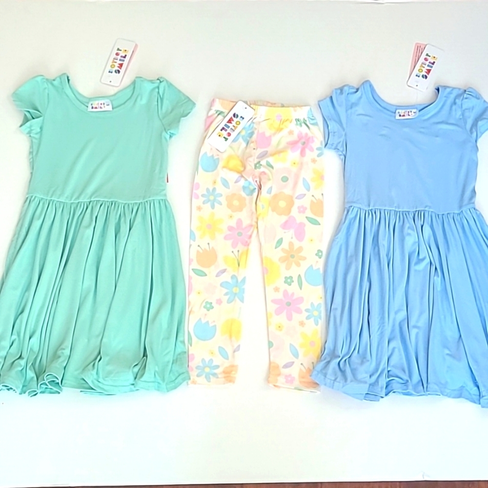 NWT Dot Dot Smile Cap Sleeve Dresses and Print Leggings Sz 3/4